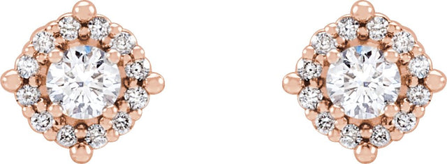 14K Gold Round Natural Diamond Halo-Style Earrings – 2.5-4.5mm Stones - Rose Gold - view 2
