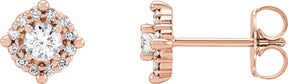 14K Gold Round Natural Diamond Halo-Style Earrings – 2.5-4.5mm Stones - Rose Gold