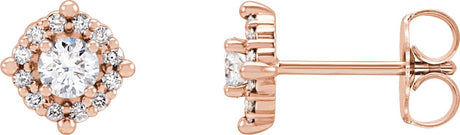 14K Gold Round Natural Diamond Halo-Style Earrings – 2.5-4.5mm Stones - Rose Gold