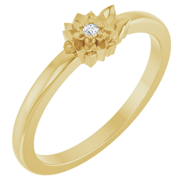 14K Gold Round Natural Diamond Flower Ring - Yellow Gold