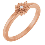 14K Gold Round Natural Diamond Flower Ring - Rose Gold
