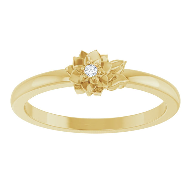 14K Gold Round Natural Diamond Flower Ring - Yellow Gold - view 3