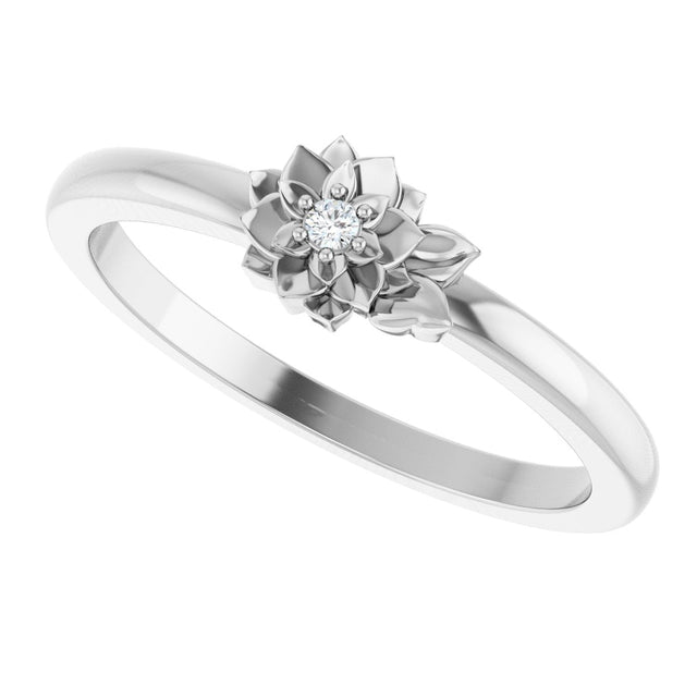 14K Gold Round Natural Diamond Flower Ring - White Gold - view 5