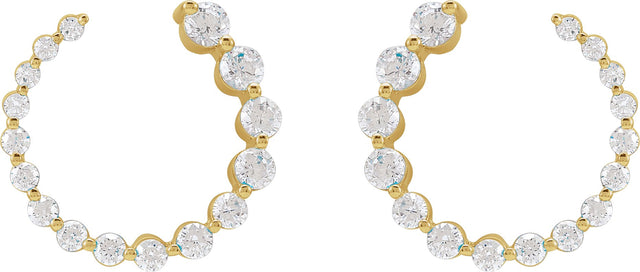 14K Gold Round Natural Diamond Front-Back Earrings - Yellow Gold - view 2