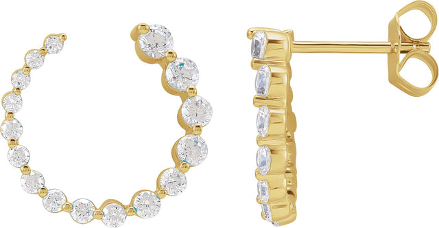 14K Gold Round Natural Diamond Front-Back Earrings - Yellow Gold