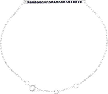 14K Gold Round Natural Blue Sapphire Accented Bar Bracelet - White Gold