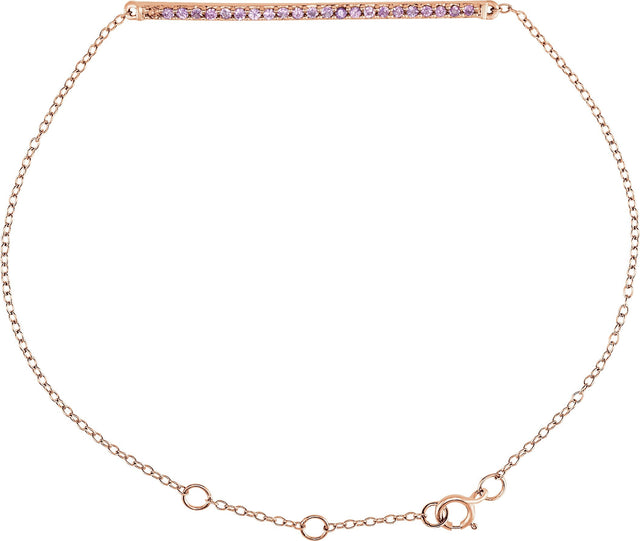 14K Gold Round Natural Pink Sapphire Accented Bar Bracelet - Rose Gold