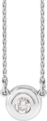 14K Gold Round Natural Diamond Bezel-Set Necklace - White Gold