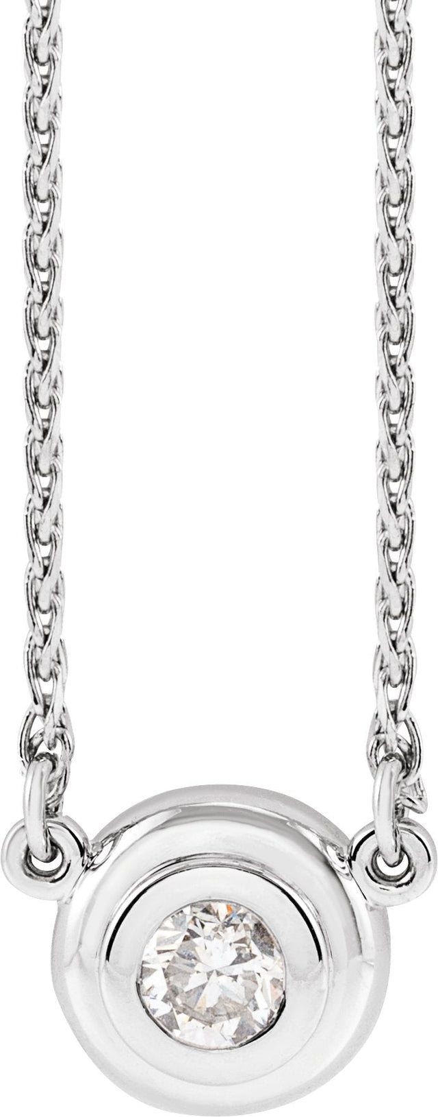 14K Gold Round Natural Diamond Bezel-Set Necklace - White Gold