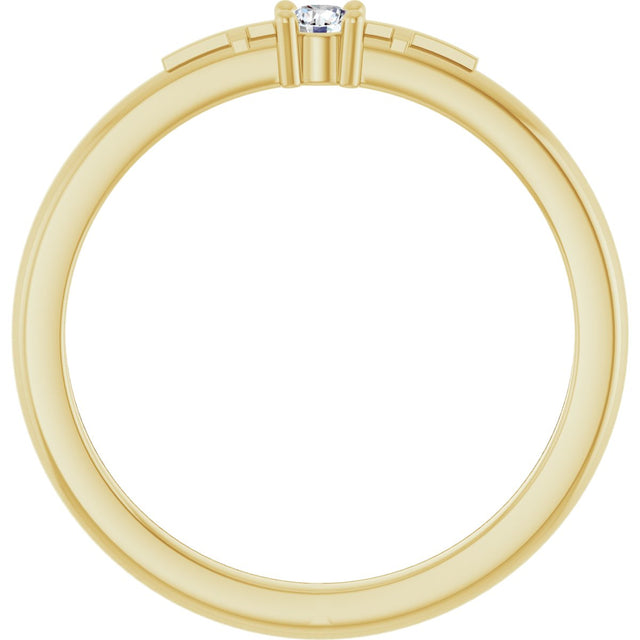14K Gold Round Natural Diamond Cross Promise Ring - Yellow Gold - view 2