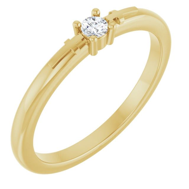 14K Gold Round Natural Diamond Cross Promise Ring - Yellow Gold