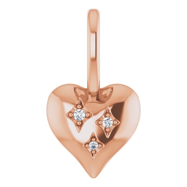 14K Gold Round Natural Diamond Heart Pendant II - Rose Gold