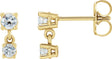 14K Gold Round Natural Diamond Two-Stone Earrings – 3mm Stones - Yellow Gold