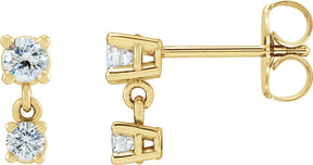14K Gold Round Natural Diamond Two-Stone Earrings – 3mm Stones - Yellow Gold