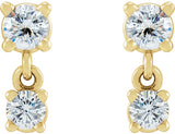 14K Gold Round Natural Diamond Two-Stone Earrings – 3mm Stones - Yellow Gold - view 2