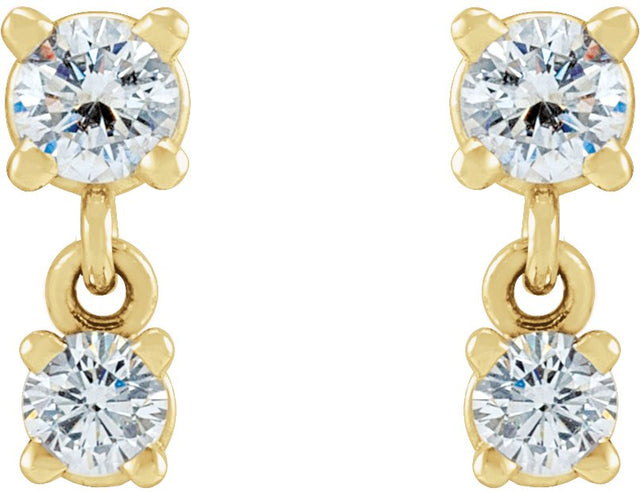 14K Gold Round Natural Diamond Two-Stone Earrings – 3mm Stones - Yellow Gold - view 2