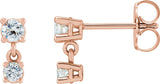 14K Gold Round Natural Diamond Two-Stone Earrings – 3mm Stones - Rose Gold