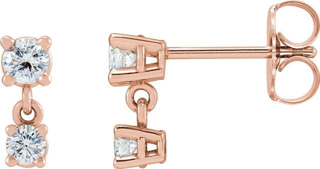 14K Gold Round Natural Diamond Two-Stone Earrings – 3mm Stones - Rose Gold