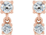14K Gold Round Natural Diamond Two-Stone Earrings – 3mm Stones - Rose Gold - view 2