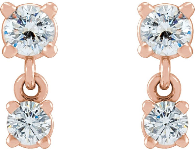 14K Gold Round Natural Diamond Two-Stone Earrings – 3mm Stones - Rose Gold - view 2
