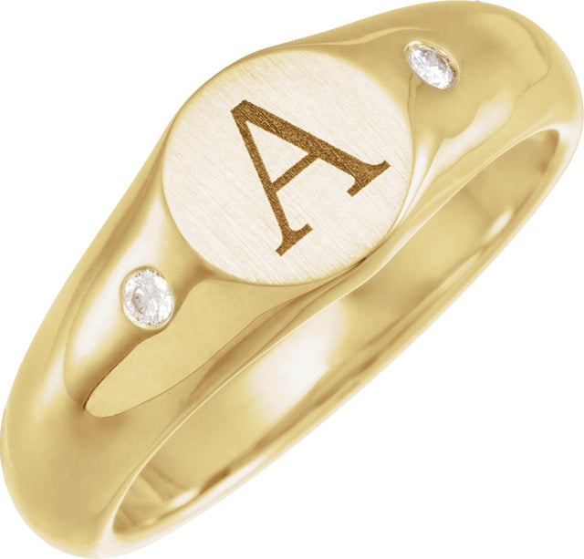 Men's 14K Gold Natural Diamond Round Signet Ring – 06 CTW - Yellow Gold - view 6