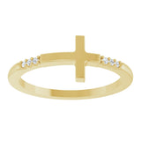 14K Gold Round Natural Diamond Stackable Sideways Cross Ring - Yellow Gold - view 3