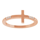 14K Gold Round Natural Diamond Stackable Sideways Cross Ring - Rose Gold - view 3