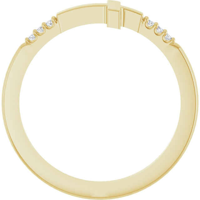 14K Gold Round Natural Diamond Stackable Sideways Cross Ring - Yellow Gold - view 2