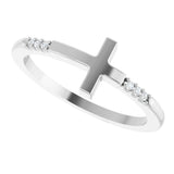 14K Gold Round Natural Diamond Stackable Sideways Cross Ring - White Gold - view 5