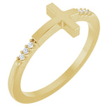 14K Gold Round Natural Diamond Stackable Sideways Cross Ring - Yellow Gold