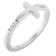 Platinum Round Natural Diamond Stackable Sideways Cross Ring