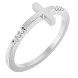 Platinum Round Natural Diamond Stackable Sideways Cross Ring