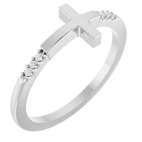 Platinum Round Natural Diamond Stackable Sideways Cross Ring