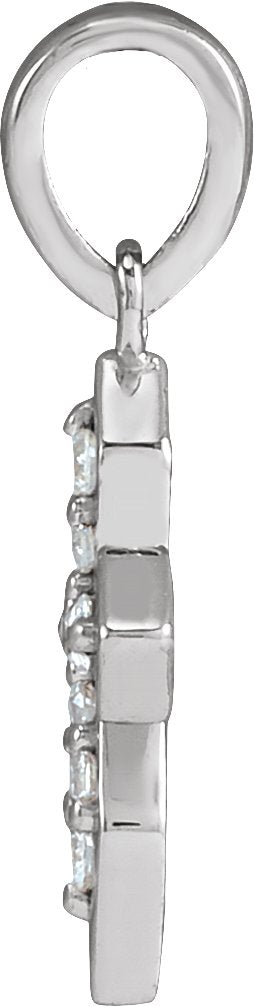 Platinum Round Natural Diamond Petite Cross Necklace or Pendant II - view 2
