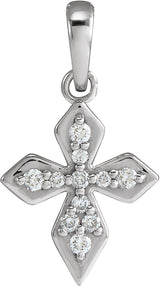 14K Gold Round Natural Diamond Petite Cross Necklace or Pendant II - White Gold