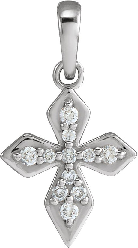 14K Gold Round Natural Diamond Petite Cross Necklace or Pendant II - White Gold