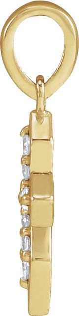 14K Gold Round Natural Diamond Petite Cross Necklace or Pendant II - Yellow Gold - view 2