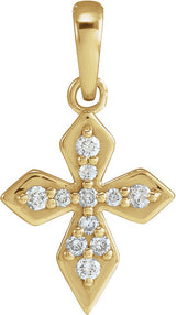 14K Gold Round Natural Diamond Petite Cross Necklace or Pendant II - Yellow Gold