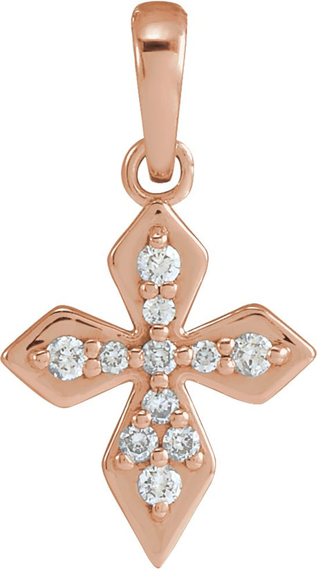 14K Gold Round Natural Diamond Petite Cross Necklace or Pendant II - Rose Gold