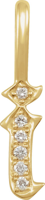 14K Gold Round Natural Diamond Gothic Initial Pendant - Yellow Gold