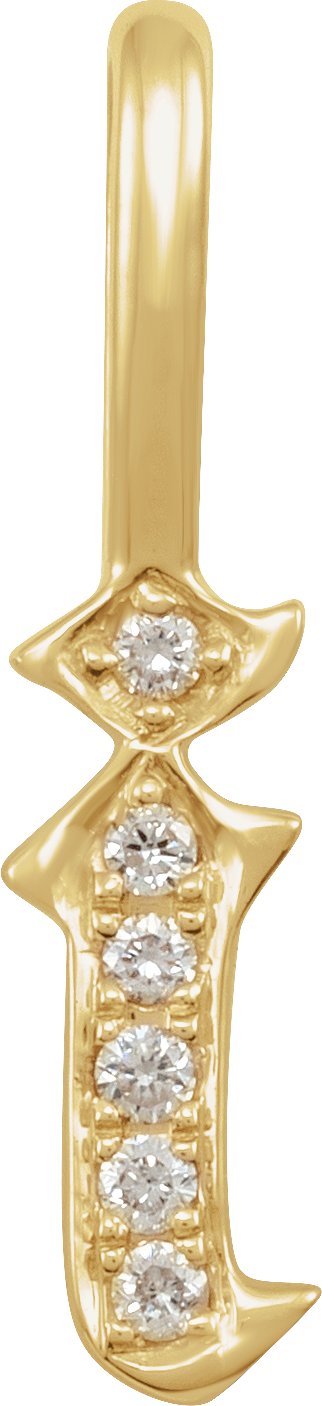14K Gold Round Natural Diamond Gothic Initial Pendant - Yellow Gold