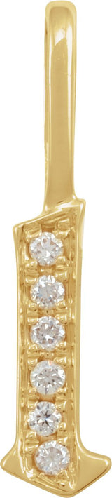 14K Gold Round Natural Diamond Gothic Initial Pendant - Yellow Gold
