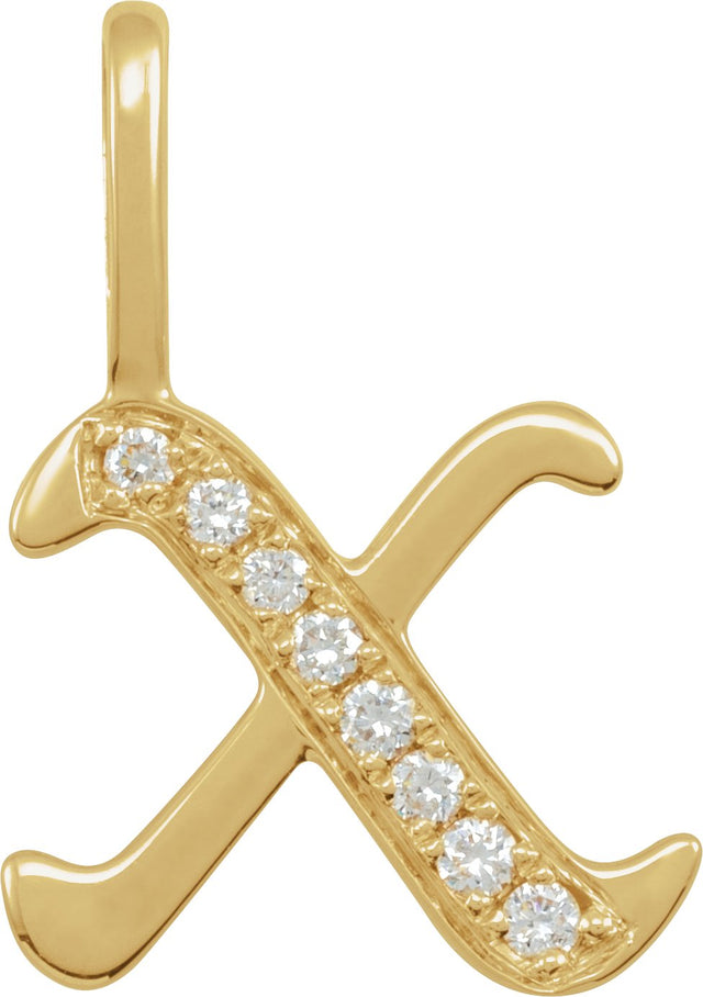 14K Gold Round Natural Diamond Gothic Initial Pendant - Yellow Gold