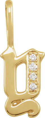 14K Gold Round Natural Diamond Gothic Initial Pendant - Yellow Gold