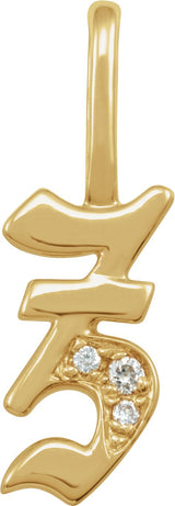 14K Gold Round Natural Diamond Gothic Initial Pendant - Yellow Gold