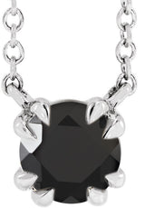 14K Gold Round Natural Black Onyx Double Claw-Prong Solitaire Necklace - White Gold