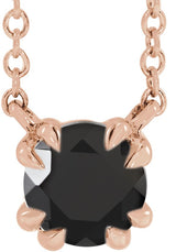 14K Gold Round Natural Black Onyx Double Claw-Prong Solitaire Necklace - Rose Gold