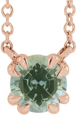14K Gold Round Natural Green Sapphire Double Claw-Prong Solitaire Necklace - Rose Gold