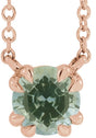 14K Gold Round Natural Green Sapphire Double Claw-Prong Solitaire Necklace - Rose Gold