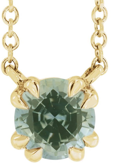 14K Gold Round Natural Green Sapphire Double Claw-Prong Solitaire Necklace - Yellow Gold